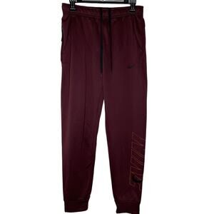 Nike Therma-FIT Pants Mens Small Maroon Burgundy Athletic Joggers Swoosh Logo